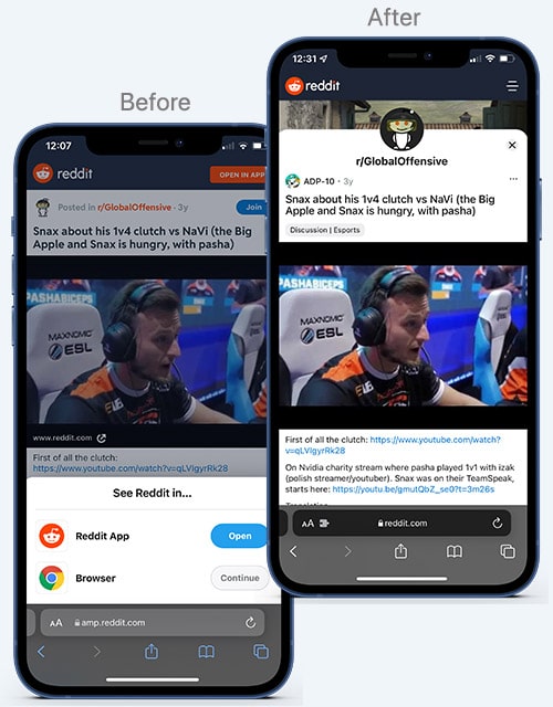 Reddit before and after